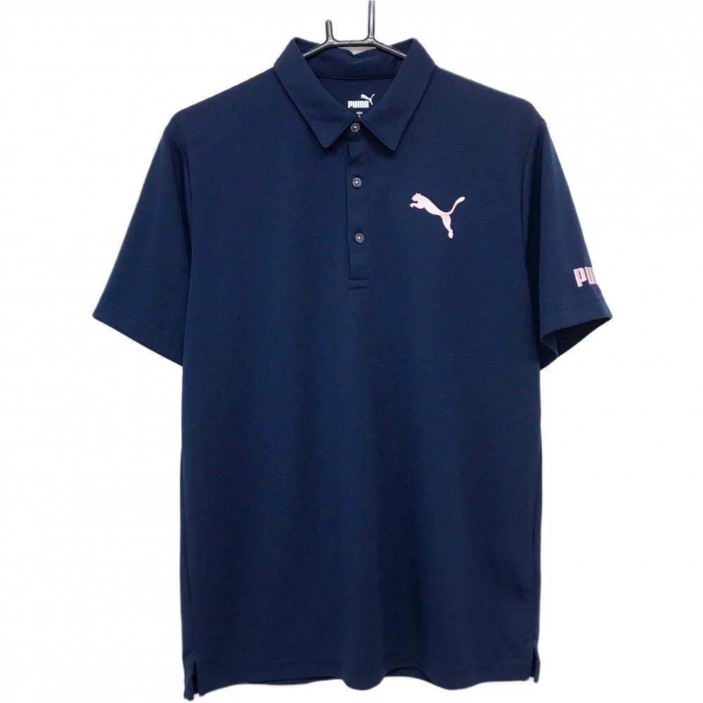 【超美品】プーマ 半袖ポロシャツ ネイビー ロゴライトピンク  メンズ L ゴルフウェア PUMA
