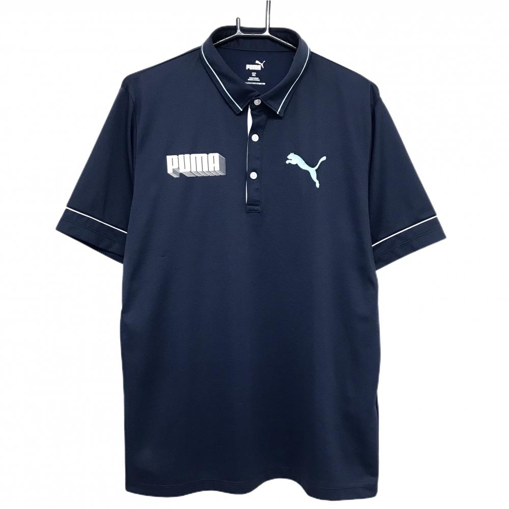 【美品】プーマ 半袖ポロシャツ ネイビー ロゴ メンズ XXL ゴルフウェア 大きいサイズ PUMA