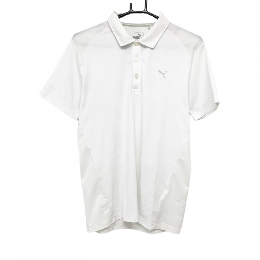 プーマゴルフ 半袖ポロシャツ 白×ライトグレー 胸ロゴ 切替 メンズ S ゴルフウェア PUMA