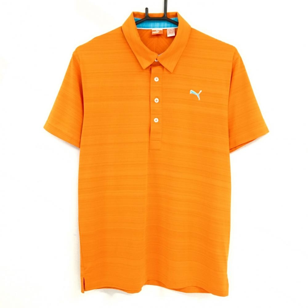 【超美品】プーマ 半袖ポロシャツ 杢オレンジ×ライトブルー ロゴ刺しゅう DRY CELL メンズ M ゴルフウェア PUMA