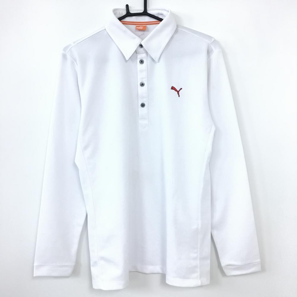 PUMA プーマ 長袖ポロシャツ 白×レッド シンプル メンズ O ゴルフウェア