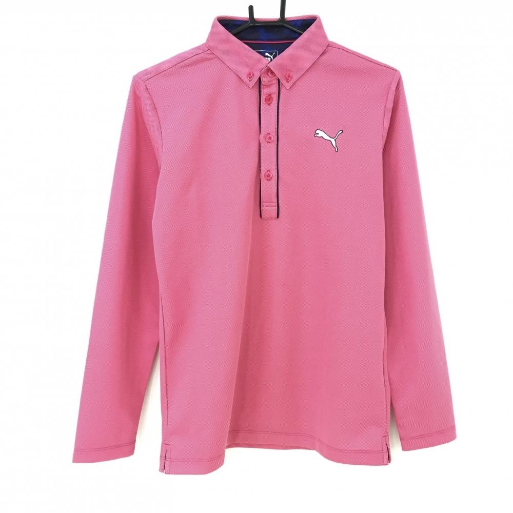 プーマ 長袖ポロシャツ ピンク ボタンダウン 織生地 ロゴ白刺しゅう メンズ M ゴルフウェア PUMA