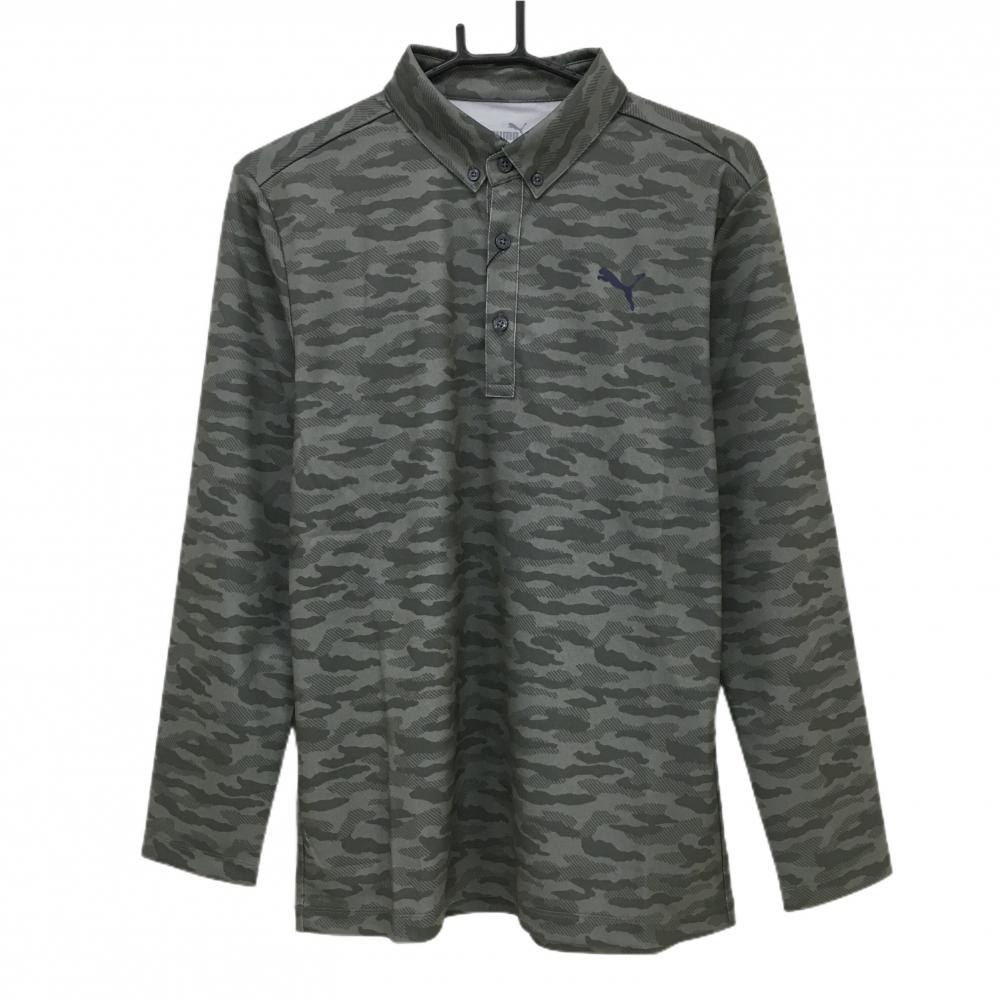 【新品】プーマ 長袖ポロシャツ カーキ カモフラ 迷彩 ボタンダウン DRYCELL メンズ M ゴルフウェア PUMA