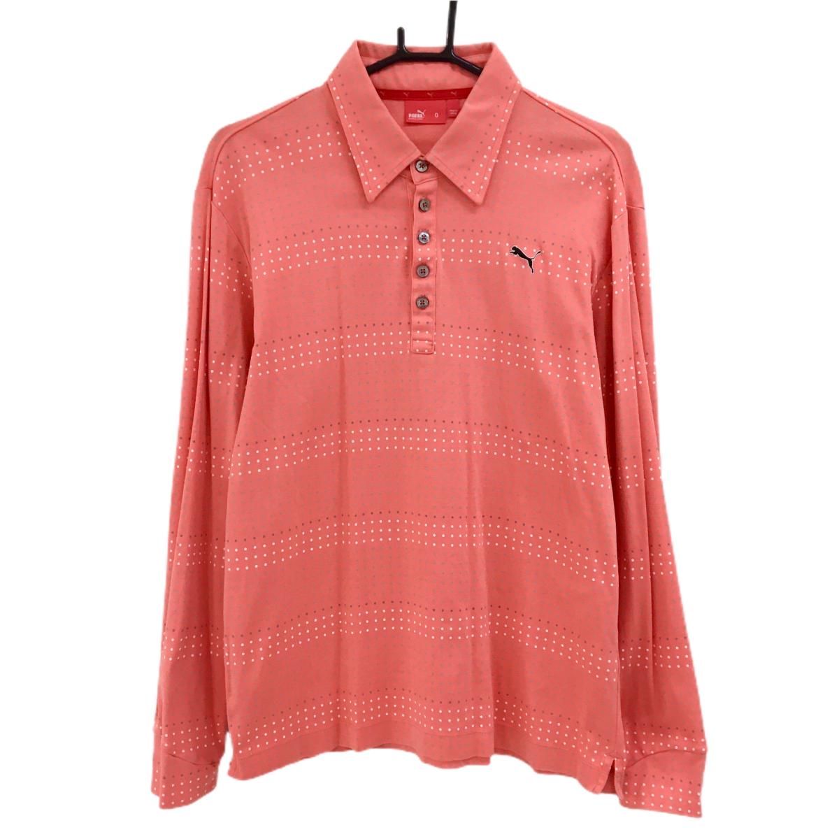プーマ 長袖ポロシャツ サーモンピンク ドット メンズ O ゴルフウェア PUMA