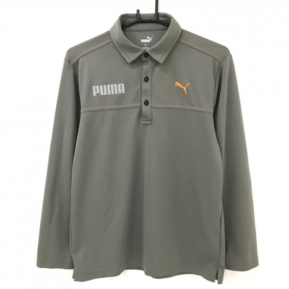 プーマ 長袖ポロシャツ グレー×オレンジ ステッチ メンズ M ゴルフウェア PUMA