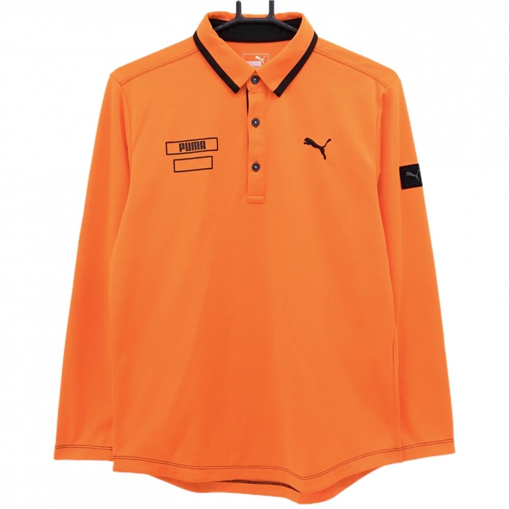 【美品】プーマ 長袖ポロシャツ オレンジ×黒 胸元ロゴ  メンズ M ゴルフウェア PUMA