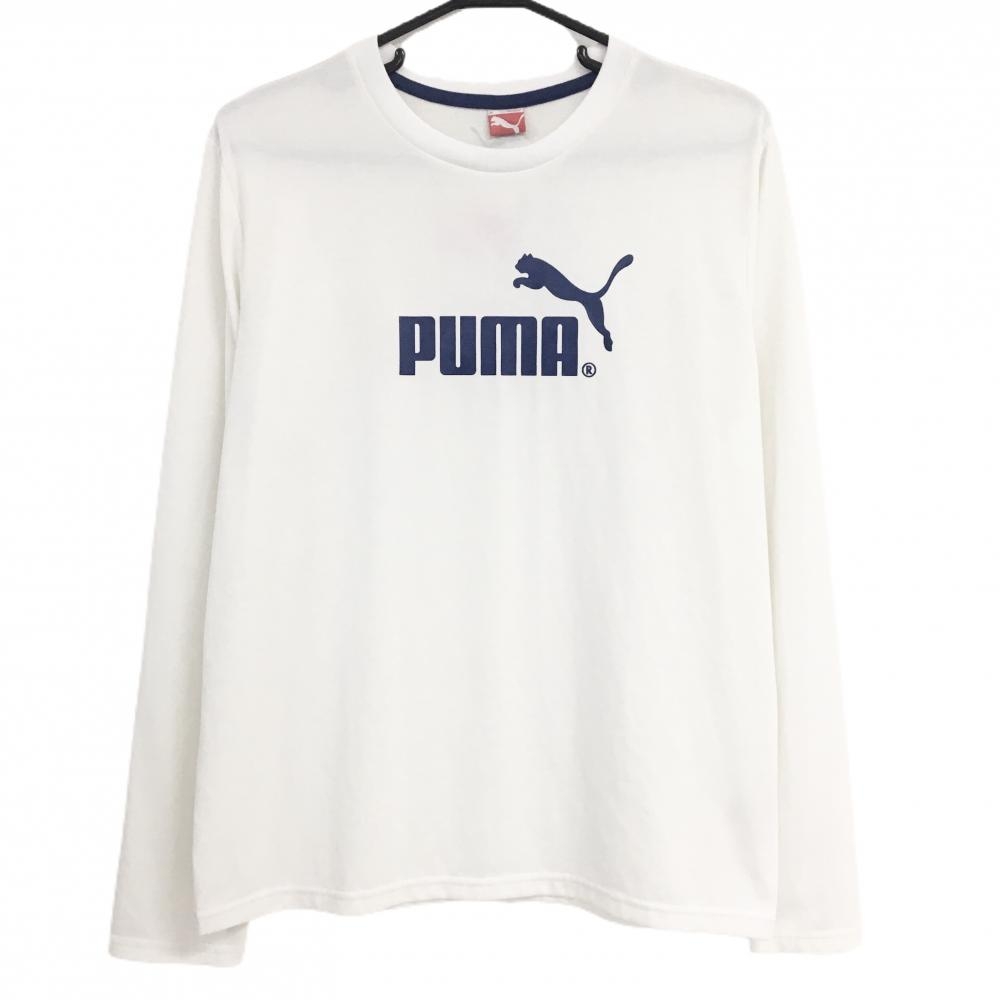 【新品】プーマ 長袖Ｔシャツ 白×ブルー ロゴプリント UV Protection メンズ M ゴルフウェア PUMA