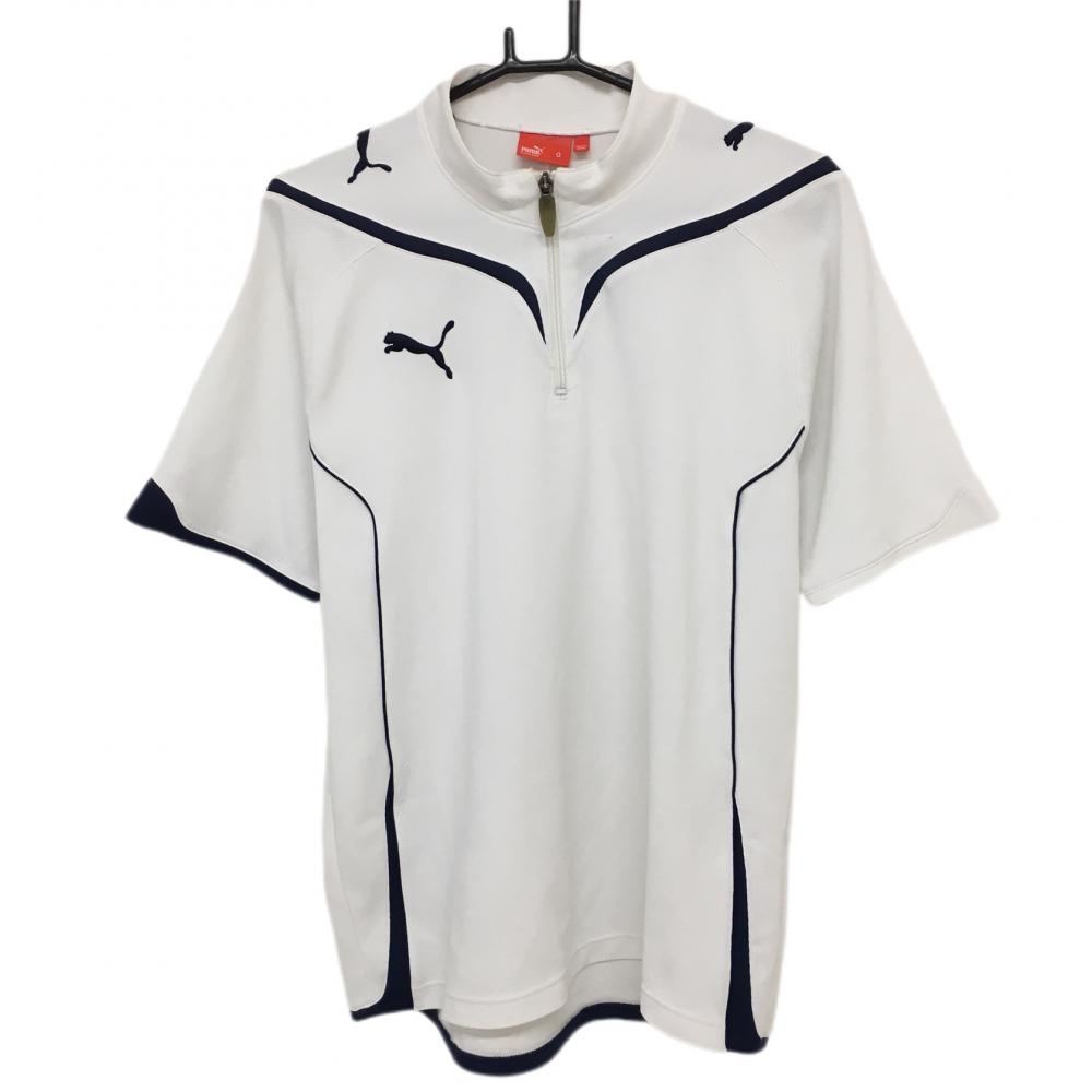 プーマ 半袖ハイネックシャツ 白×ネイビー ハーフジップ メンズ O ゴルフウェア PUMA