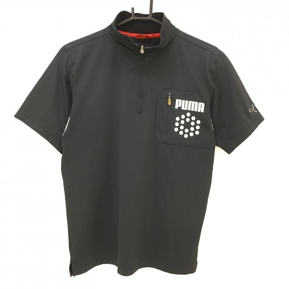 プーマ 半袖ハイネックシャツ 黒×白 ハーフジップ  メンズ M ゴルフウェア PUMA