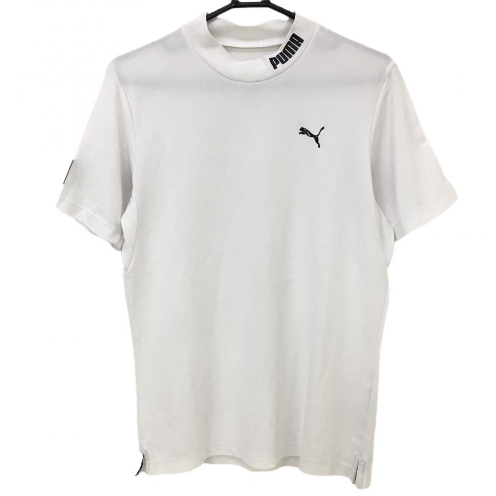 【美品】プーマ 半袖ハイネックシャツ 白×黒 ネックロゴ  メンズ M ゴルフウェア PUMA