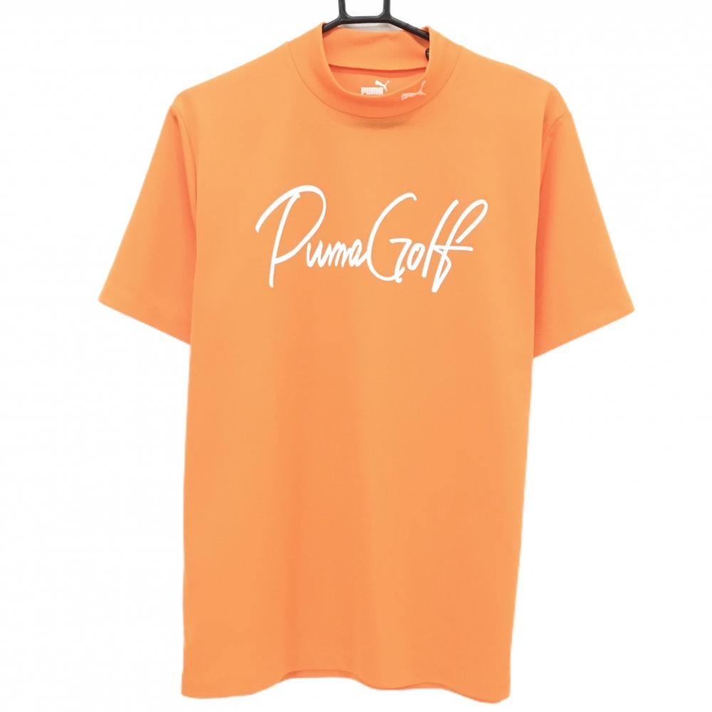 【超美品】プーマ 半袖ハイネックシャツ オレンジ×白 フロントロゴ  メンズ L ゴルフウェア PUMA