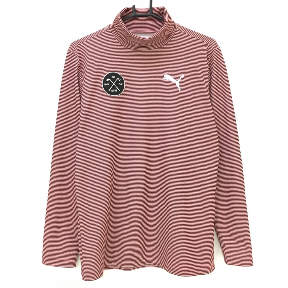 プーマ 長袖ハイネックシャツ ピンク×黒 ボーダー メンズ L ゴルフウェア PUMA
