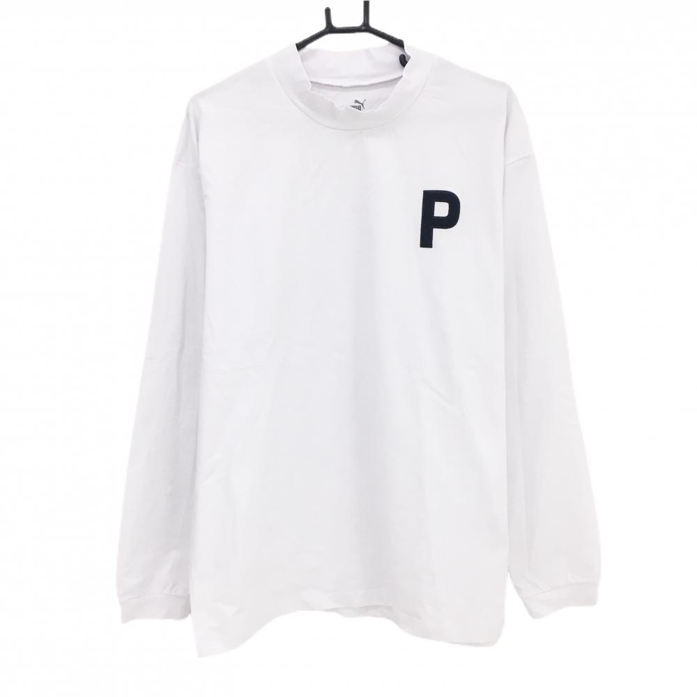 【超美品】プーマ 長袖ハイネックシャツ 白 ロゴ黒 メンズ XXL ゴルフウェア PUMA