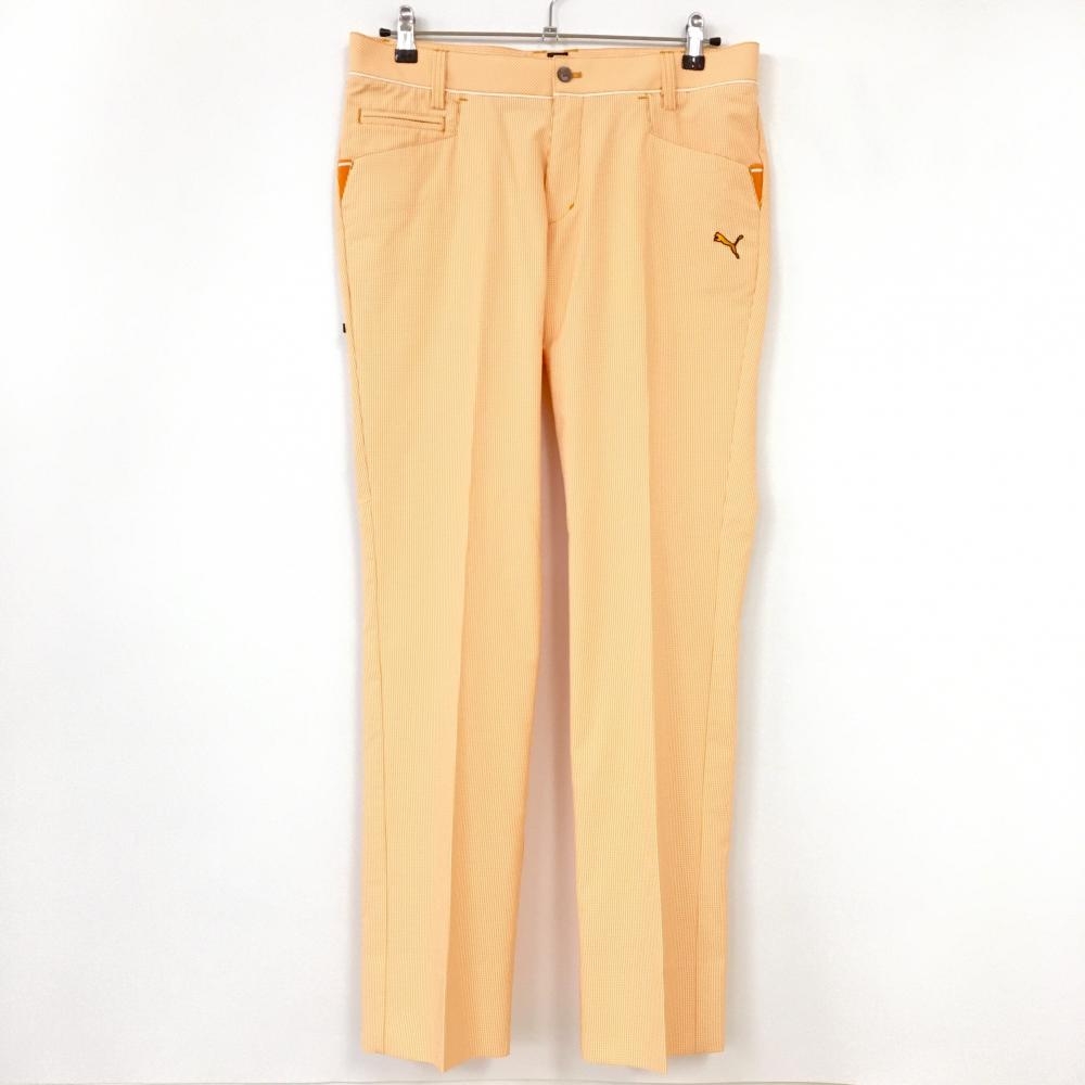【美品】PUMA プーマ パンツ オレンジ×白 チェック柄 総柄 メンズ 82 ゴルフウェア