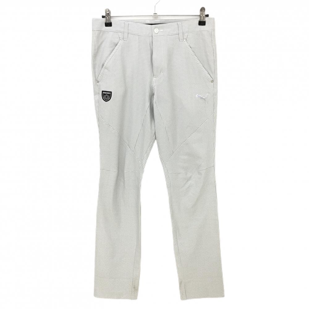 プーマ パンツ 白×グレー 総柄 ロゴ刺しゅう ワッペン メンズ M ゴルフウェア PUMA