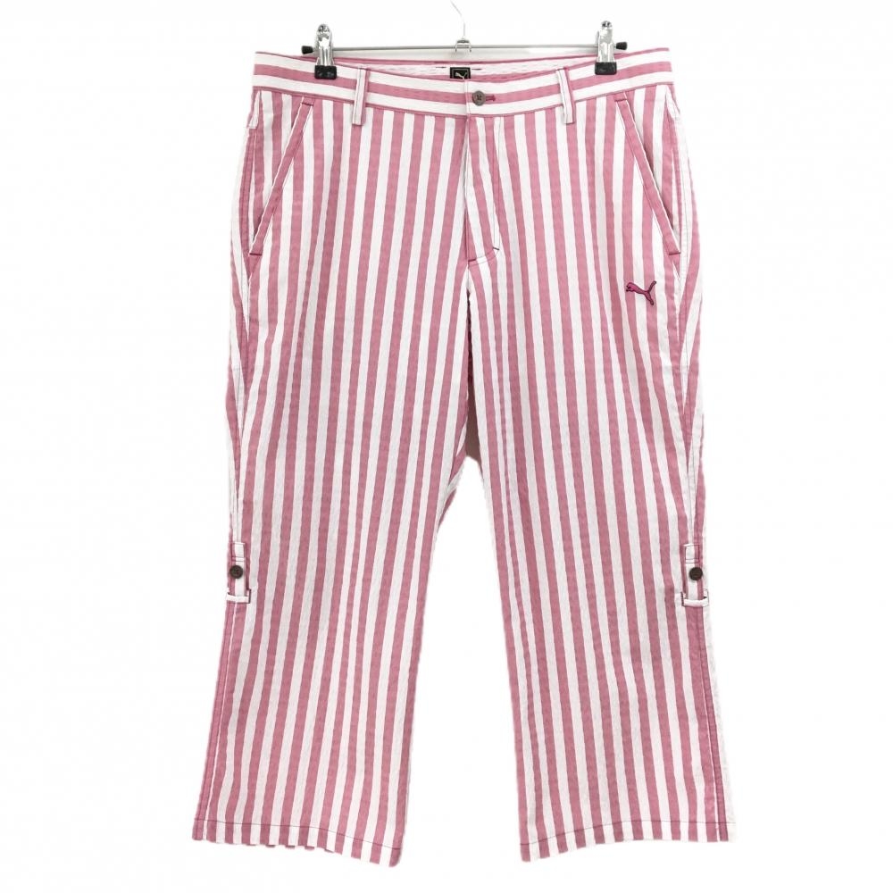 【超美品】プーマ 半端丈パンツ 白×レッド ストライプ サッカー生地 ロールアップ 裏地付  メンズ 88 ゴルフウェア PUMA