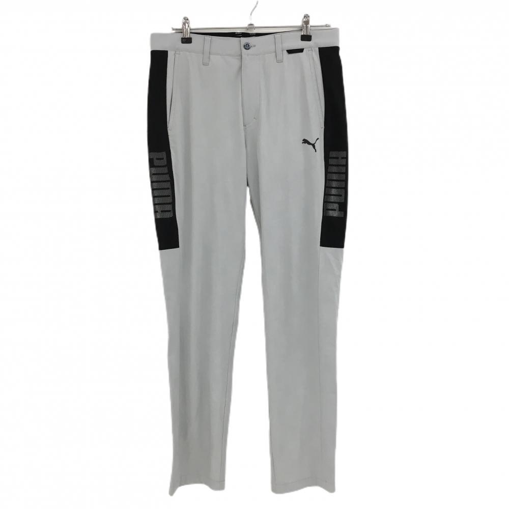 【超美品】プーマ パンツ ライトグレー×黒 サイド一部メッシュ ストレッチ メンズ L ゴルフウェア PUMA