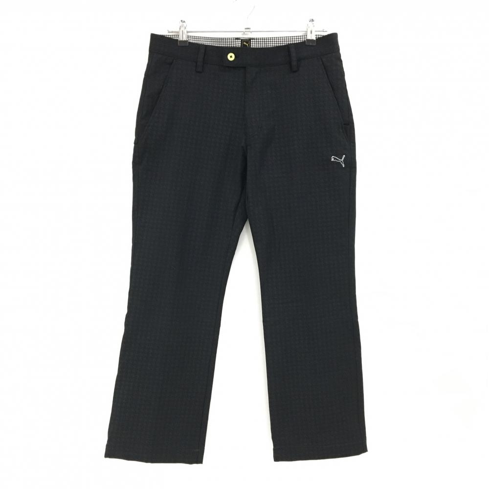 【美品】プーマ パンツ 黒 千鳥格子地模様 ロゴ刺しゅう  メンズ 82 ゴルフウェア PUMA
