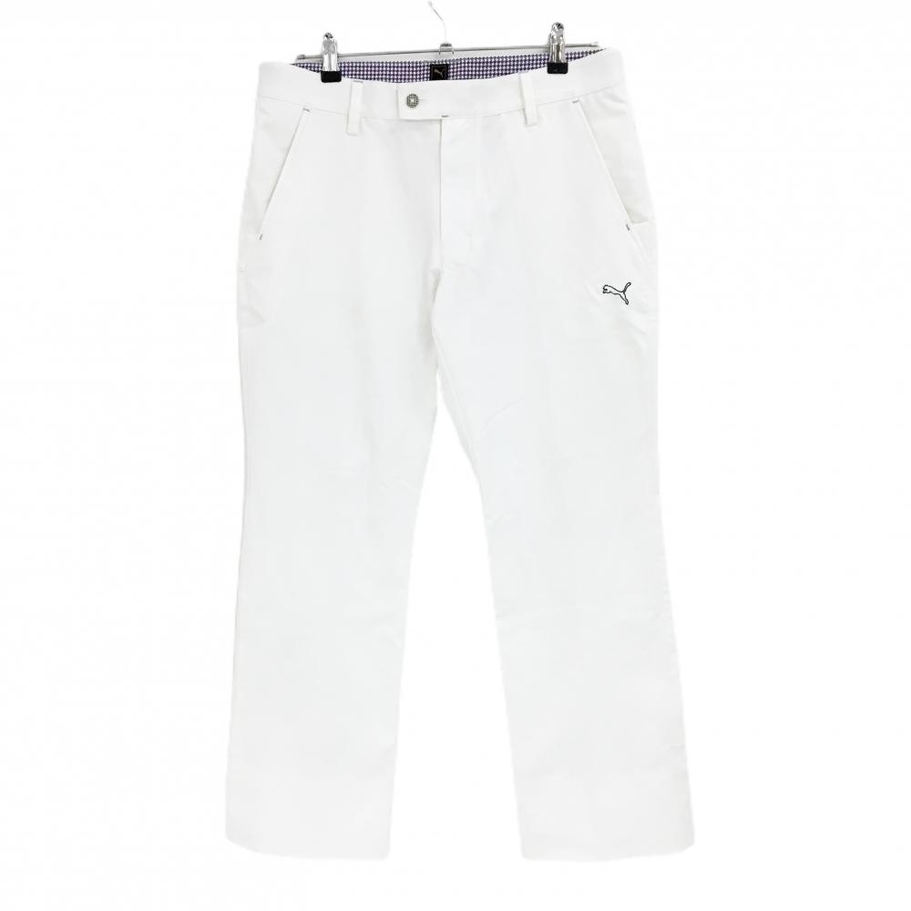 【美品】プーマ パンツ 白 ロゴ刺しゅう ウエスト裏千鳥格子  メンズ 82 ゴルフウェア PUMA