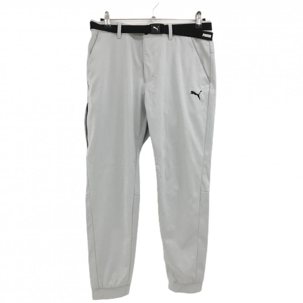 【超美品】プーマ ジョガーパンツ ライトグレー ヒップロゴ ベルト付 メンズ L ゴルフウェア PUMA