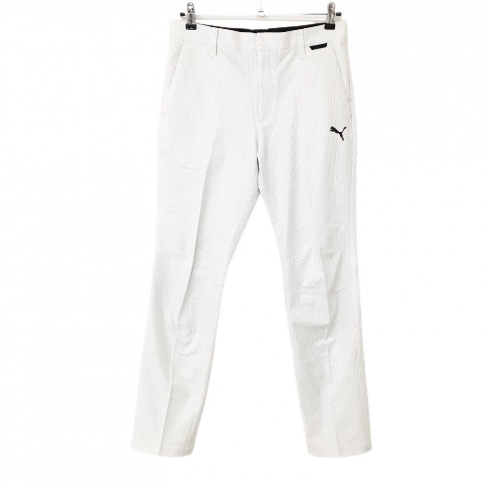プーマ パンツ 白×グレー 総柄 立体ロゴ ウエスト一部ゴム  メンズ M ゴルフウェア PUMA