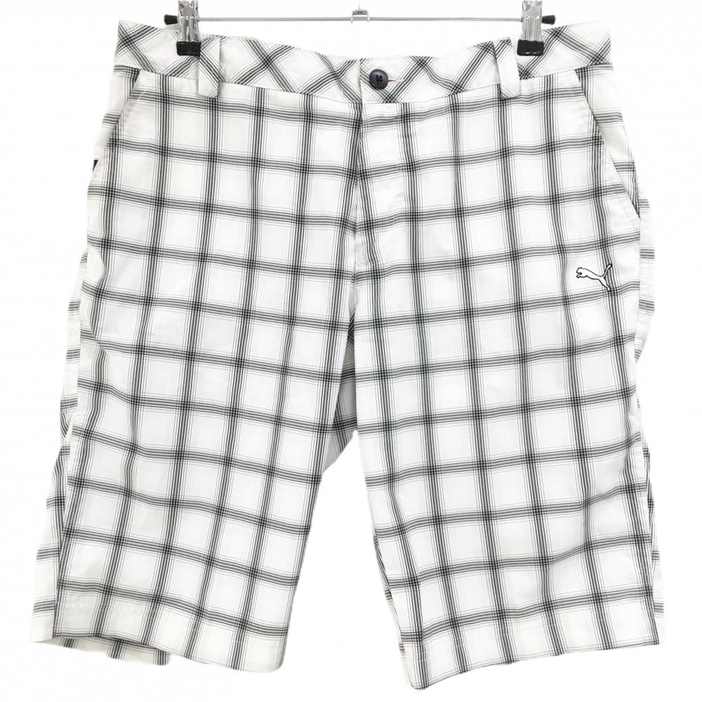 プーマ ハーフパンツ 白×黒 格子柄 ロゴ刺しゅう メンズ XXL ゴルフウェア PUMA