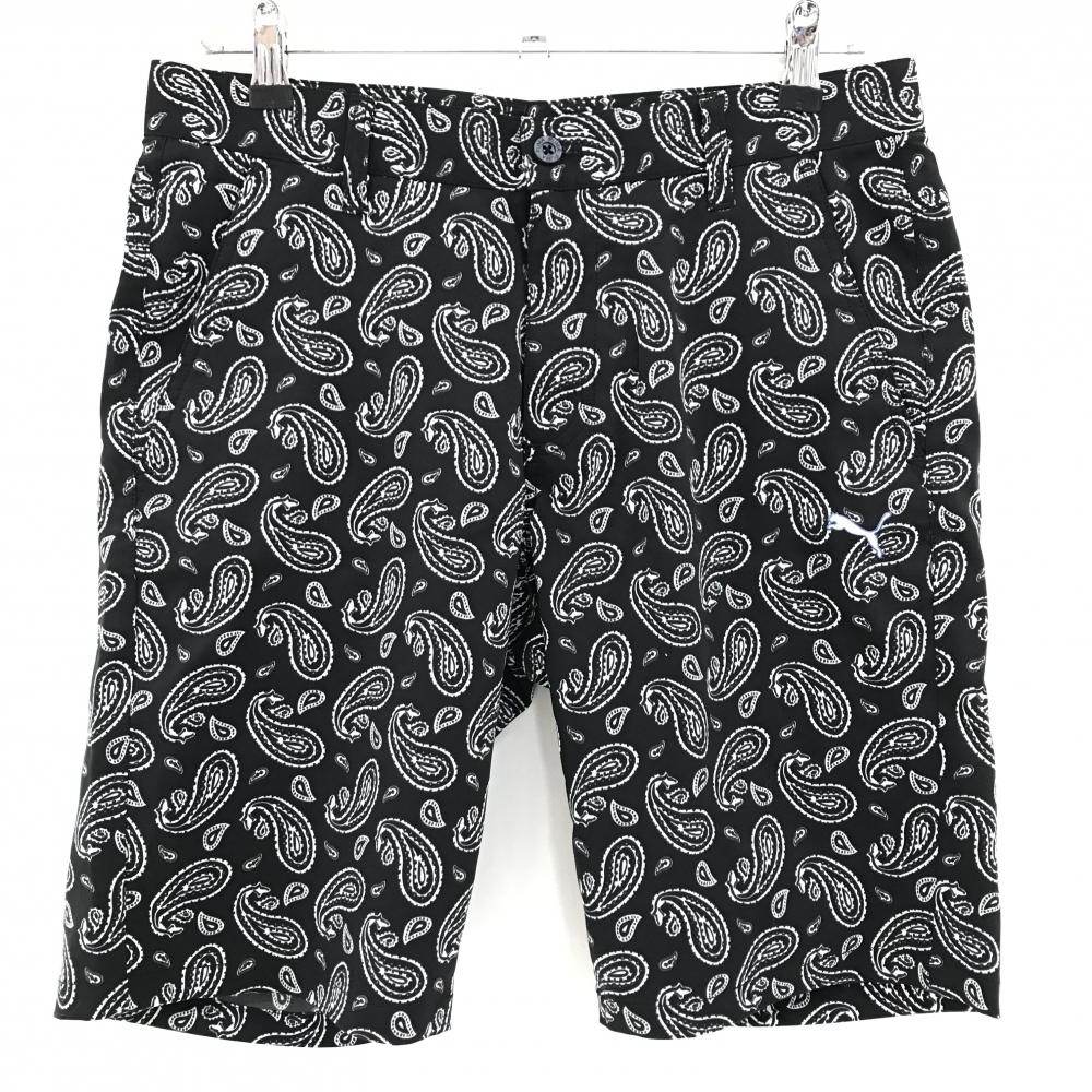 【超美品】プーマ ハーフパンツ 黒×白 ペイズリー ロゴ刺しゅう メンズ 79 ゴルフウェア PUMA