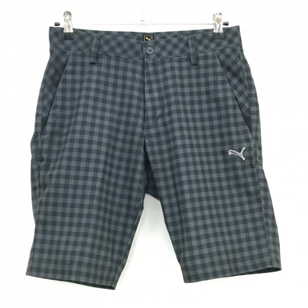 プーマ ハーフパンツ グレー×黒 チェック ロゴ刺しゅう メンズ 76 ゴルフウェア PUMA