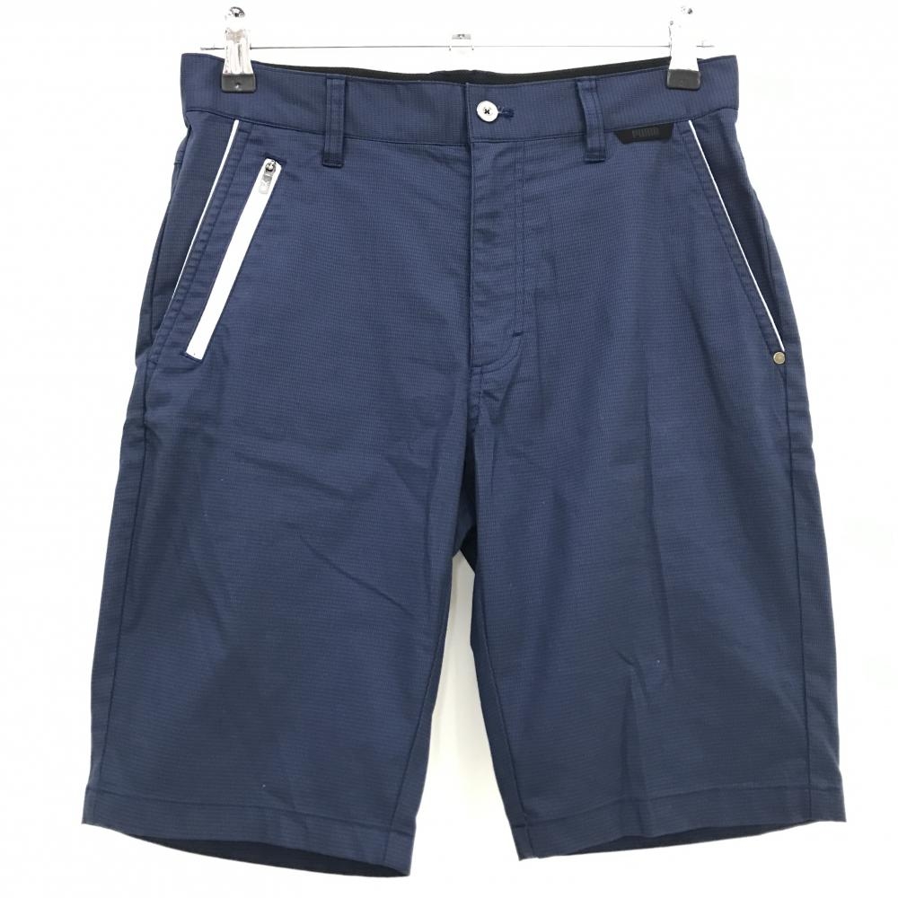 【超美品】プーマ ハーフパンツ ネイビー 地模様 ストレッチ ロゴ白 メンズ S ゴルフウェア PUMA