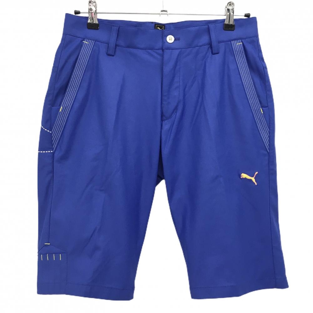 【超美品】プーマ ハーフパンツ ブルー ティー装着可 ロゴイエロー メンズ 76 ゴルフウェア PUMA