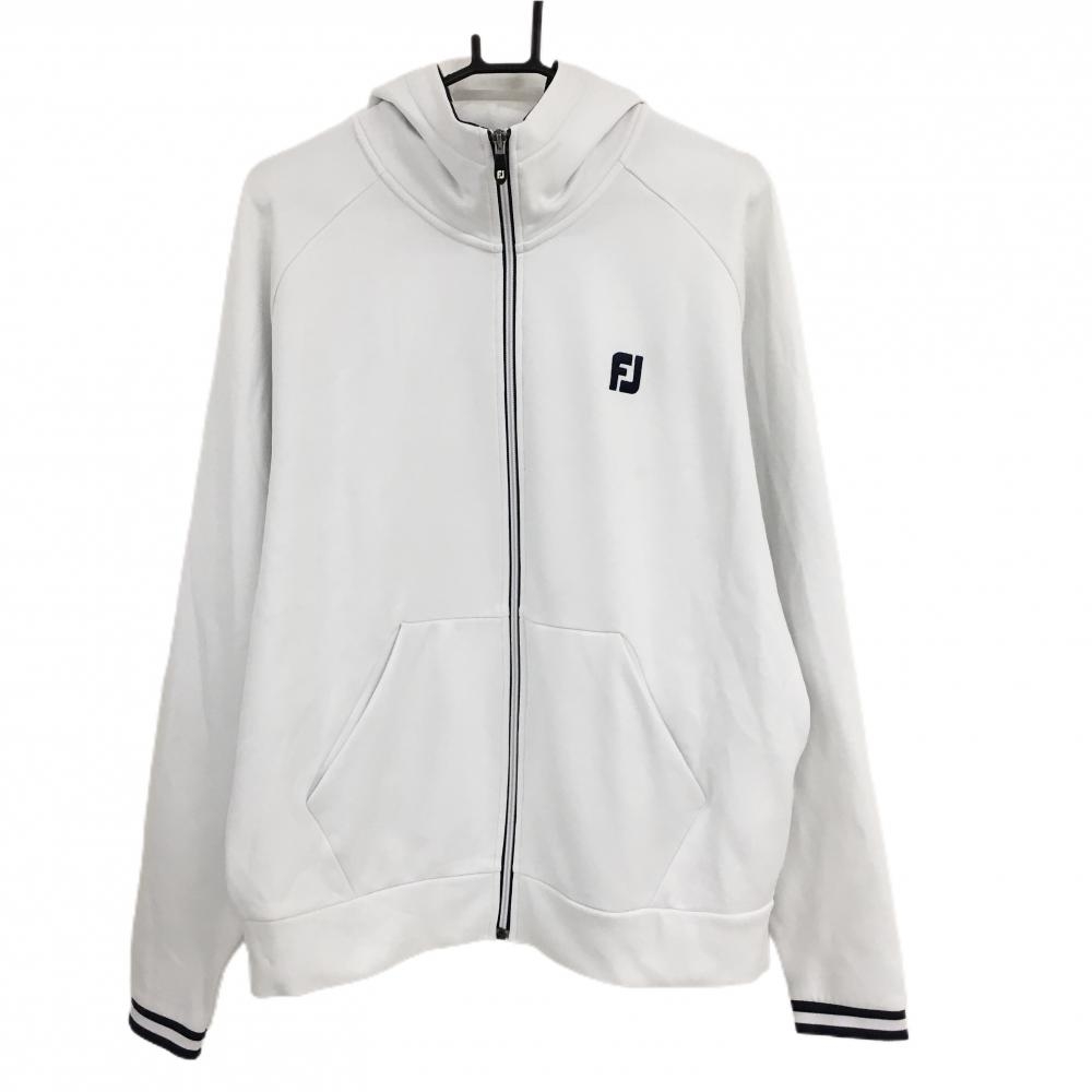 フットジョイ ジップパーカー 白×ネイビー ロゴ刺しゅう 裏起毛  メンズ XL ゴルフウェア FootJoy