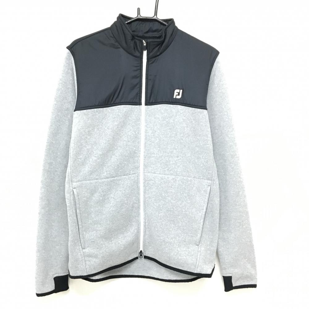 【美品】フットジョイ 異素材ニットジャケット グレー×黒 ロゴ刺しゅう メンズ L ゴルフウェア FootJoy