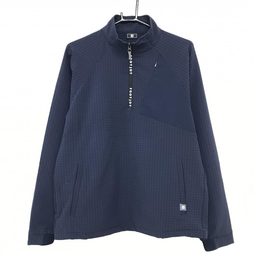 【超美品】フットジョイ ブルゾン ネイビー 地模様 裏微起毛 ハーフジップ  メンズ M ゴルフウェア 2024年モデル FootJoy