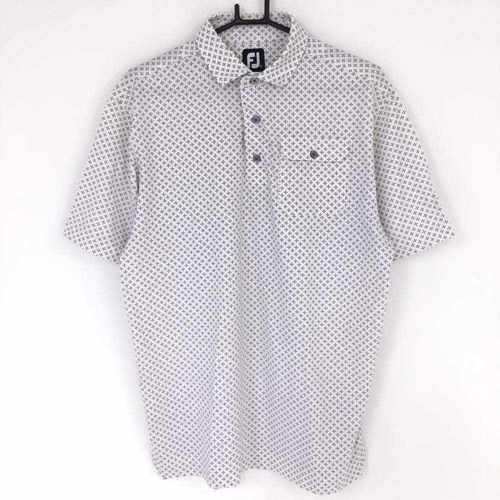 フットジョイ 半袖ポロシャツ 白×グレー 総柄 ストレッチ 胸ポケット  メンズ XL ゴルフウェア FootJoy