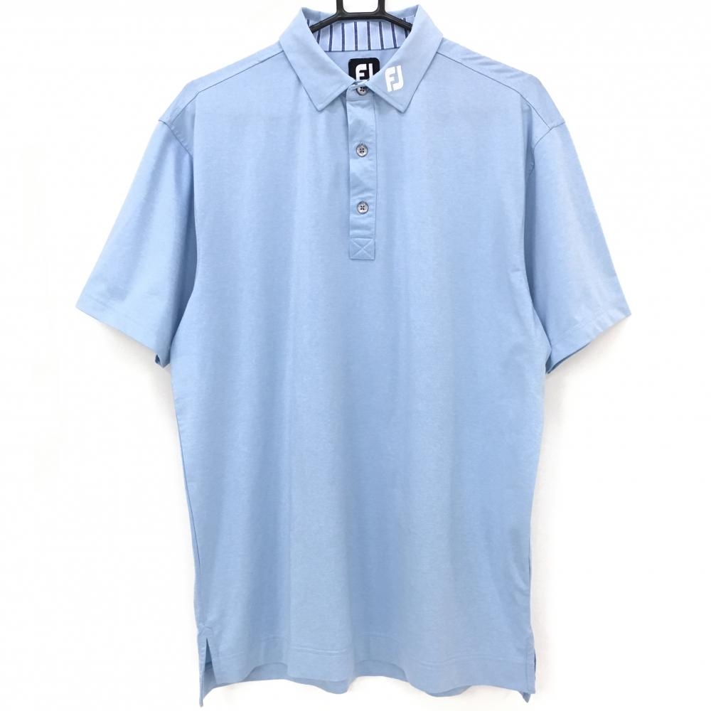 【美品】フットジョイ 半袖ポロシャツ ライトブルー 襟ロゴ刺しゅう メンズ XL ゴルフウェア FootJoy