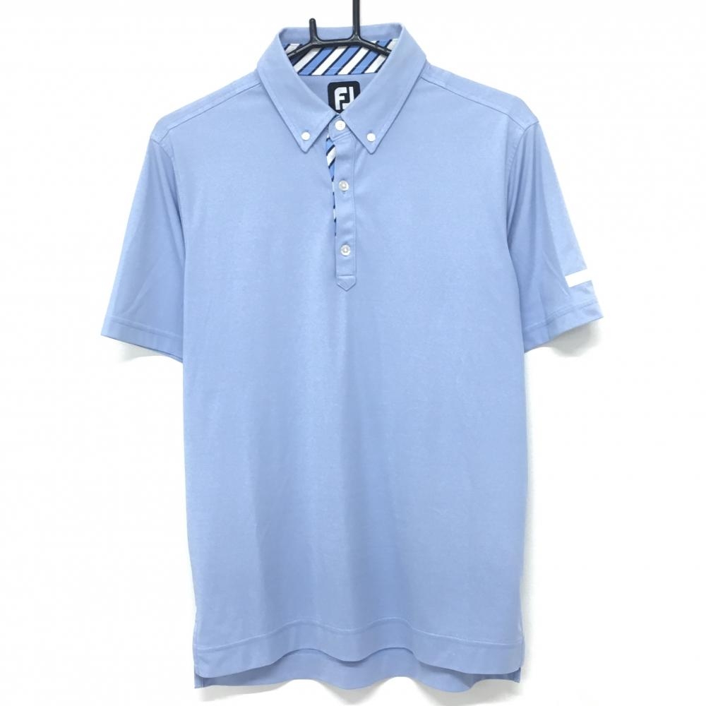 フットジョイ 半袖ポロシャツ ライトブルー ボタンダウン 襟内側斜め柄 メンズ L ゴルフウェア FootJoy