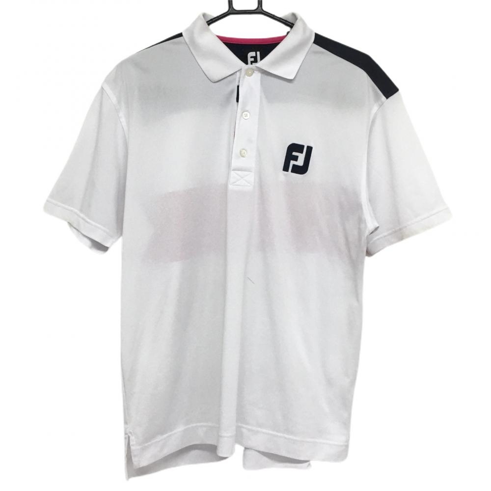 フットジョイ 半袖ポロシャツ 白×ピンク ロゴ刺しゅう メンズ XL ゴルフウェア FootJoy