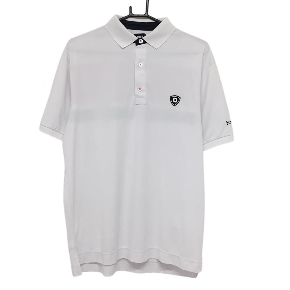 フットジョイ 半袖ポロシャツ 白×ピンク ロゴシリコンワッペン メンズ XL  ゴルフウェア FootJoy