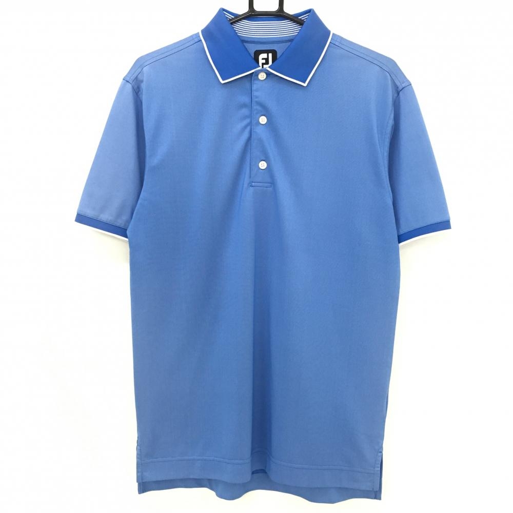 フットジョイ 半袖ポロシャツ ブルー×白 シンプル  メンズ M ゴルフウェア FootJoy