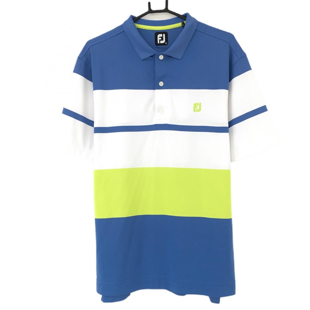 フットジョイ 半袖ポロシャツ ブルー×白 ボーダー メンズ 2XL ゴルフウェア FootJoy