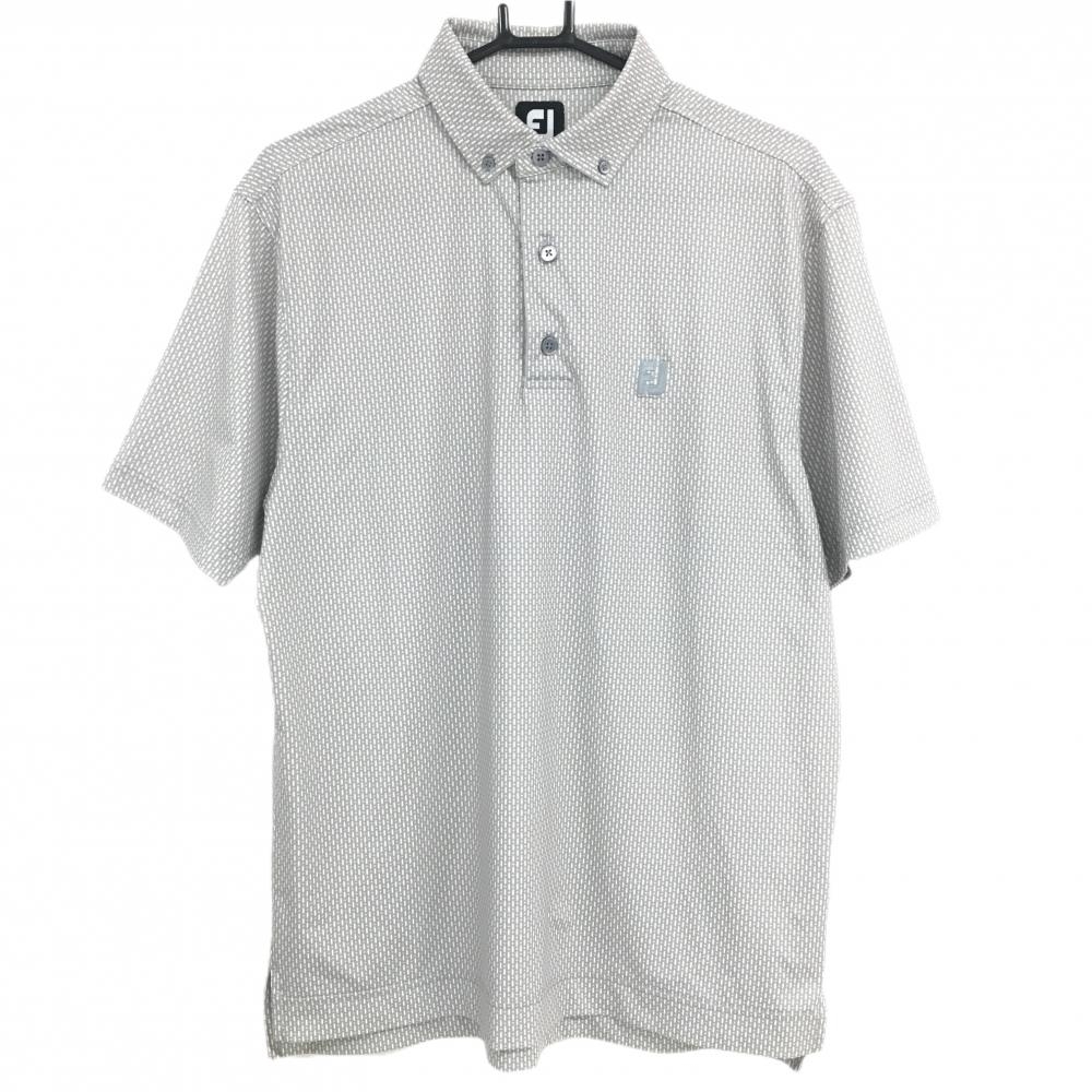 【美品】フットジョイ 半袖ポロシャツ ライトグレー×白×ピンク 総柄 ボタンダウン メンズ XL ゴルフウェア FootJoy