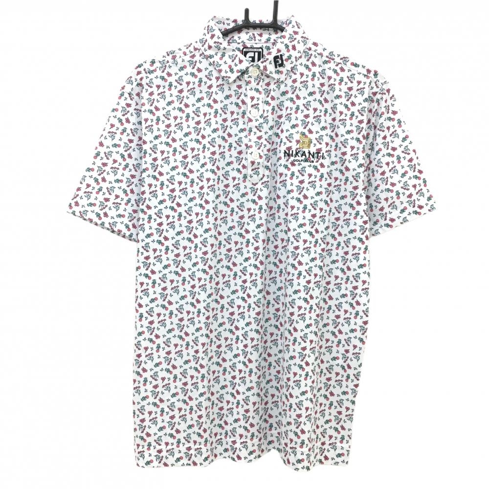 【超美品】フットジョイ 半袖ポロシャツ 白×ピンク×グリーン 花柄 NIKANTI GOLF CLUB メンズ M ゴルフウェア FootJoy