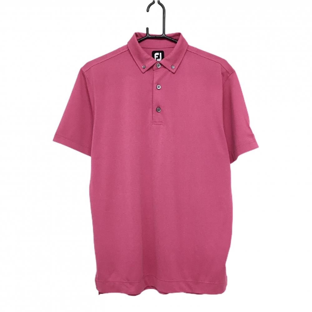 【美品】フットジョイ 半袖ポロシャツ ピンク×白 ボタンダウン ボーダー風 メンズ L ゴルフウェア FootJoy
