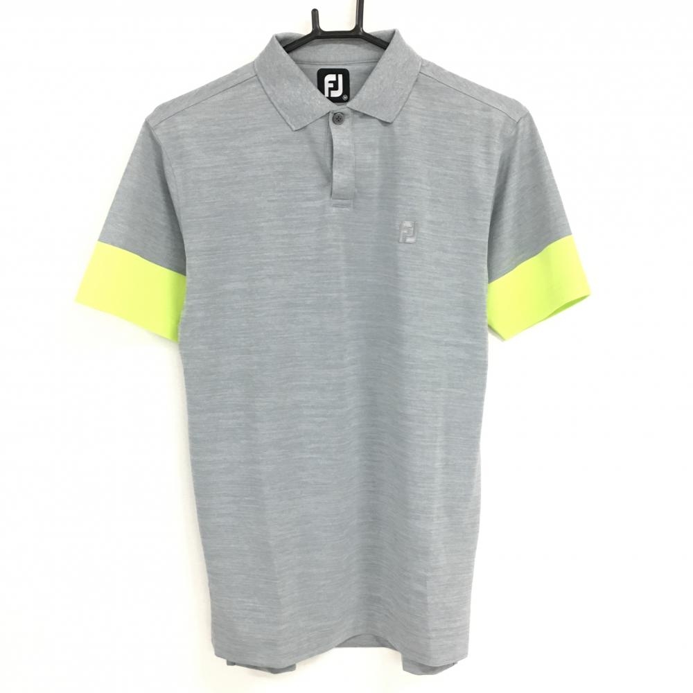 【新品】フットジョイ 半袖ポロシャツ グレー×イエロー 吸汗速乾 防菌防臭 UVカット メンズ M ゴルフウェア FootJoy
