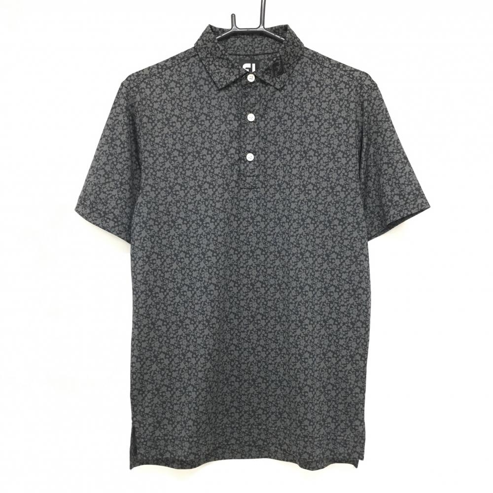 【超美品】フットジョイ 半袖ポロシャツ 黒×グレー 花柄  メンズ M ゴルフウェア 2023年モデル FootJoy