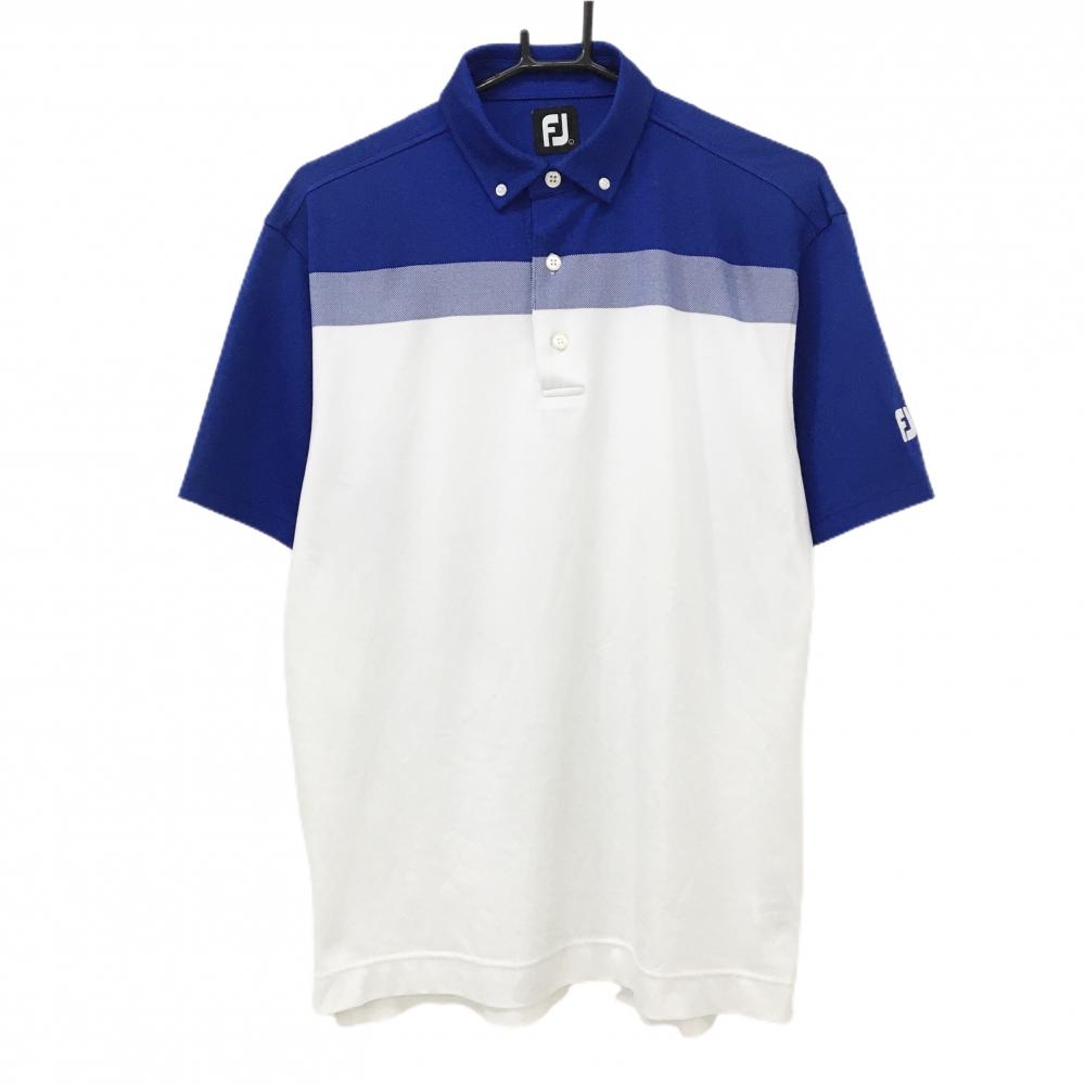 フットジョイ 半袖ポロシャツ ブルー×白 ロゴ刺しゅう  メンズ L ゴルフウェア FootJoy