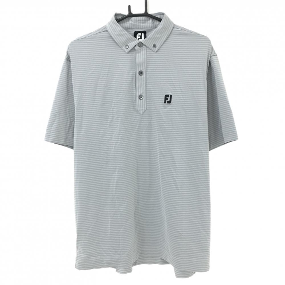 フットジョイ 半袖ポロシャツ グレー ボーダー ボタンダウン メンズ XXL ゴルフウェア 大きいサイズ FootJoy