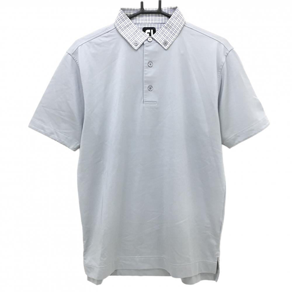 フットジョイ 半袖ポロシャツ グレー系 襟チェック ボタンダウン メンズ L ゴルフウェア FootJoy