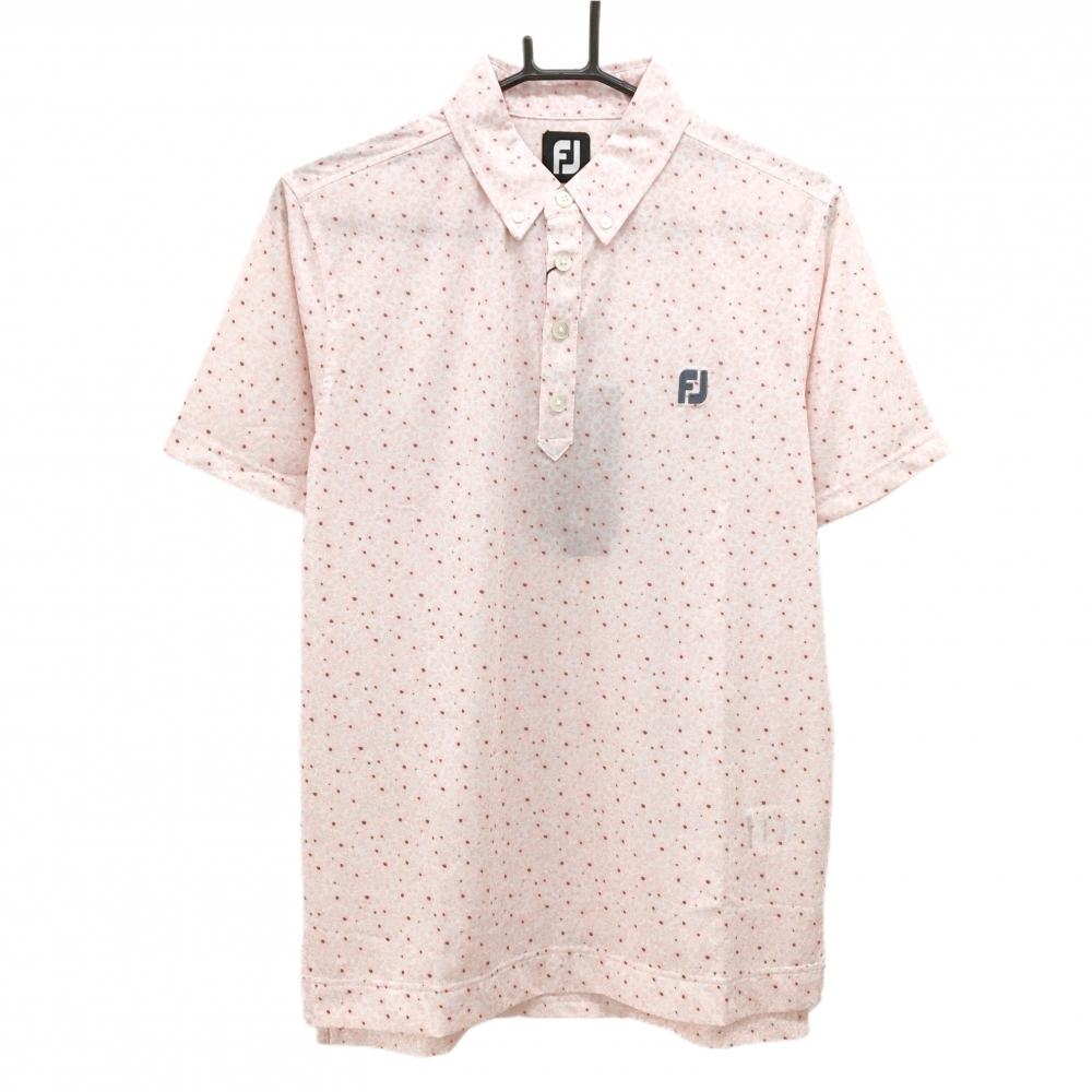 【新品】フットジョイ 半袖ポロシャツ ピンク×グレー 花柄 ボタンダウン メンズ M ゴルフウェア FootJoy