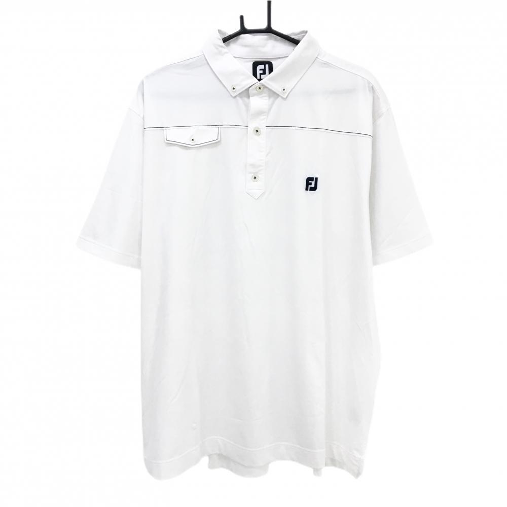 フットジョイ 半袖ポロシャツ 白 ボタンダウン ロゴ刺しゅう メンズ 3XL ゴルフウェア 大きいサイズ FootJoy